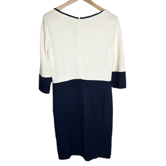 St. John Collection colorblock Santana knit cream navy midi dress size 12 - Picture 2 of 11
